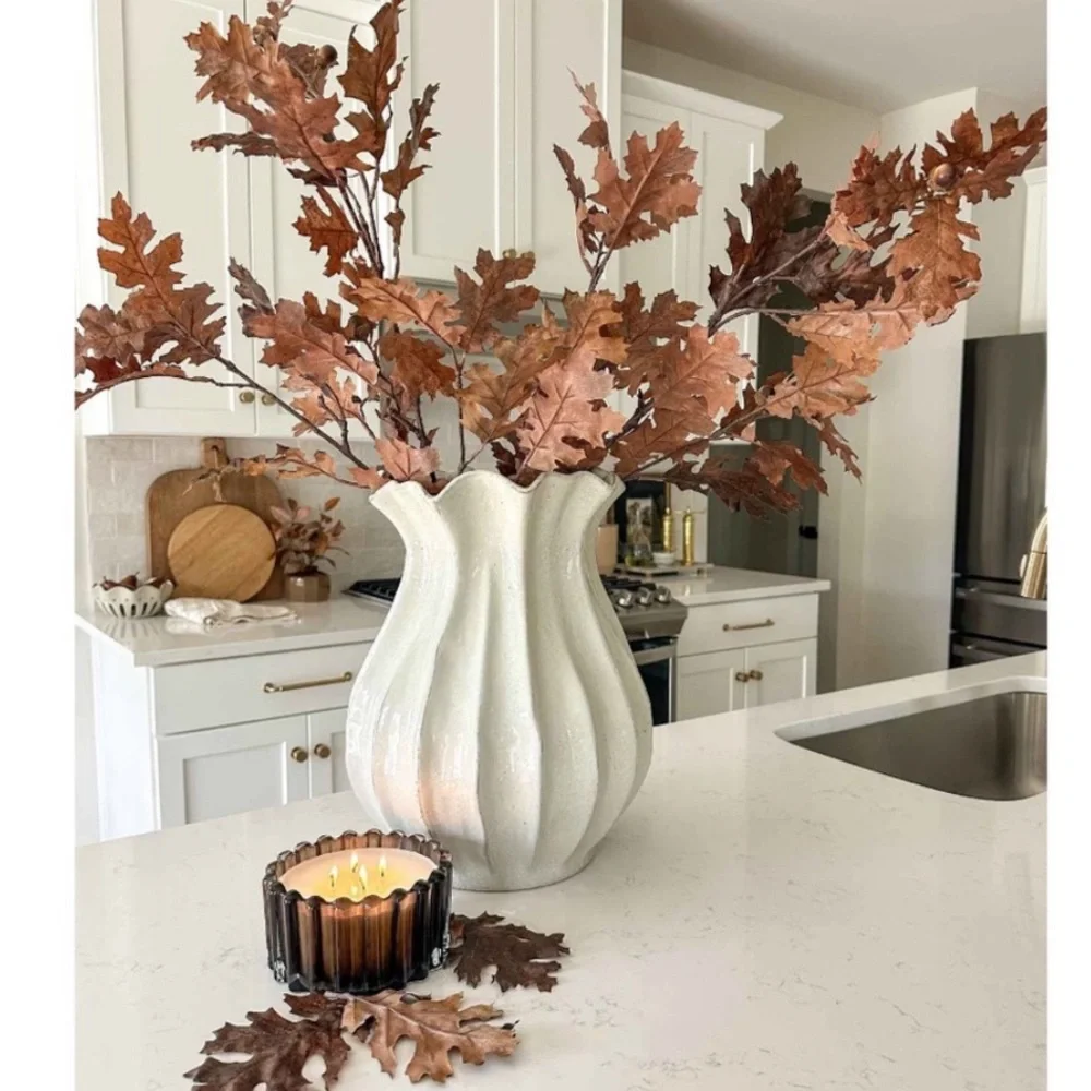 16” Pleated Ceramic Rustic Vase Sour Cream - Hearth & Hand™ with Magnolia
